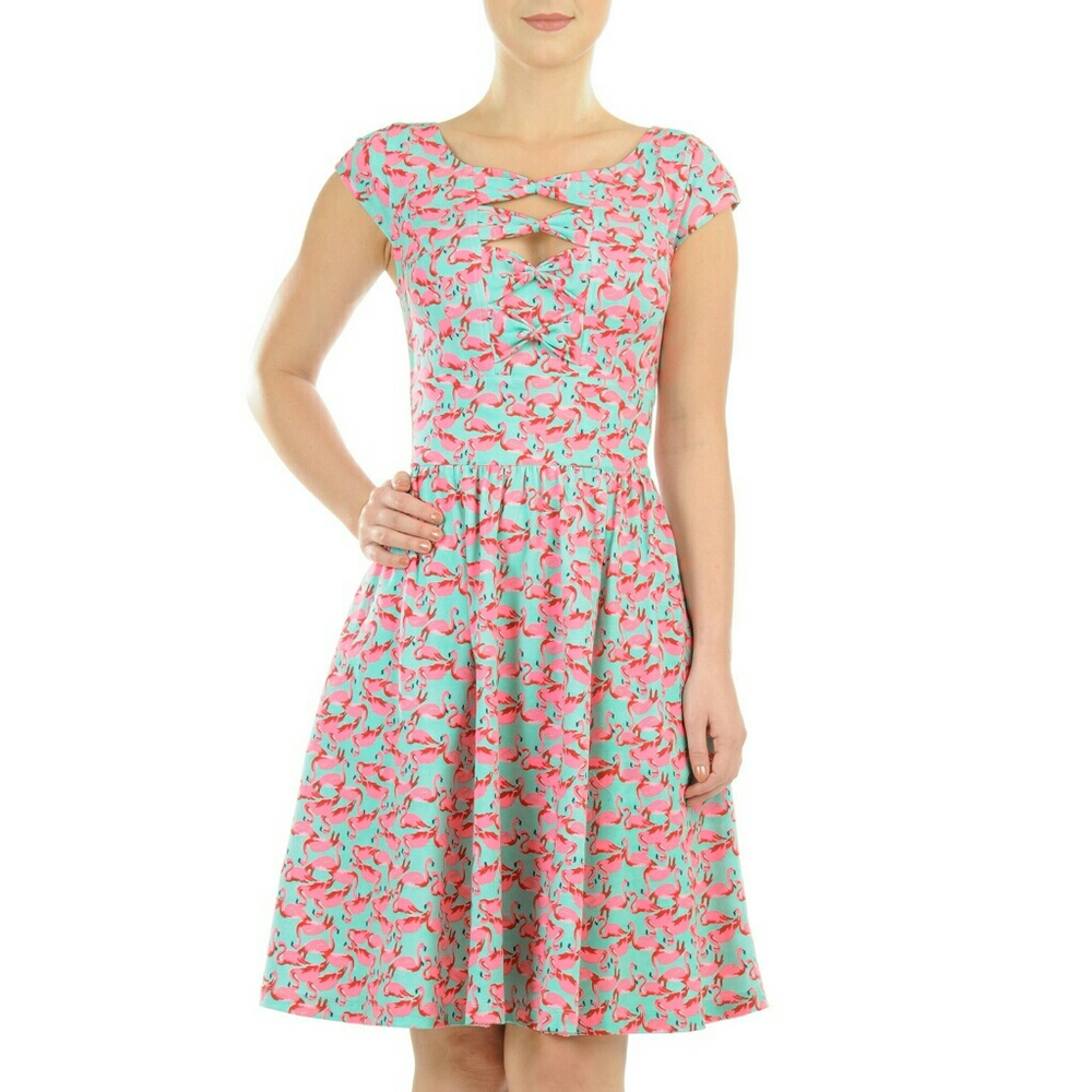 Flamingo Print Bow Eshakti Dress